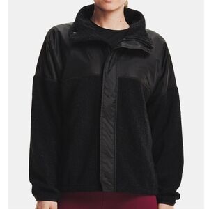 Under Armour Black Mock Neck Full Zip Fleece Mission Boucle Jacket Size M